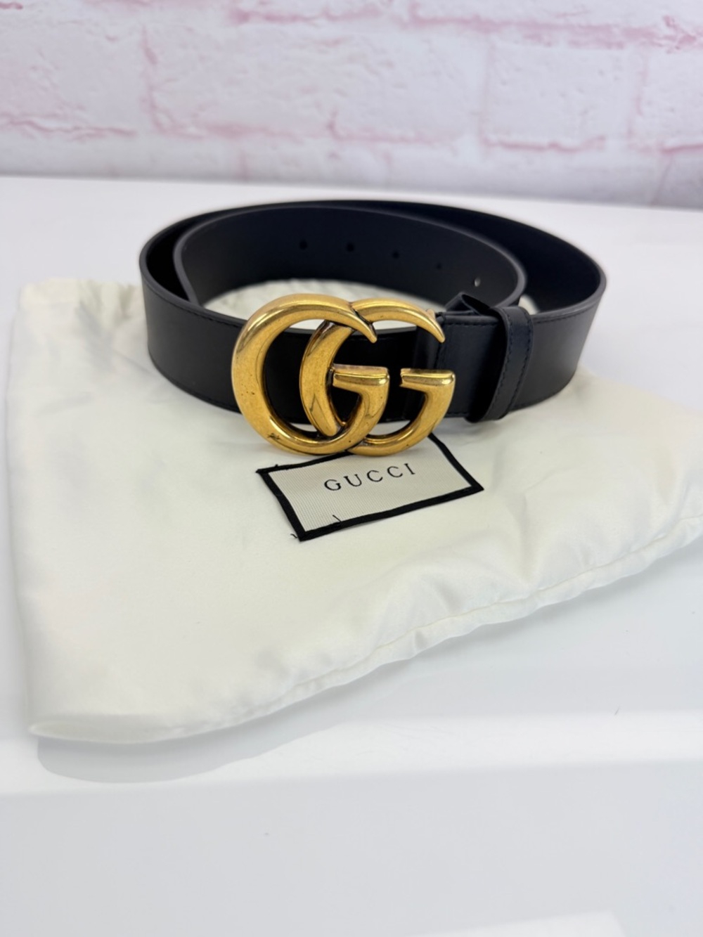 Gucci 2015 Re Edition Wide Leather Belt Gg Double Marmont Black 400593 80/32 - Picture 10 of 10